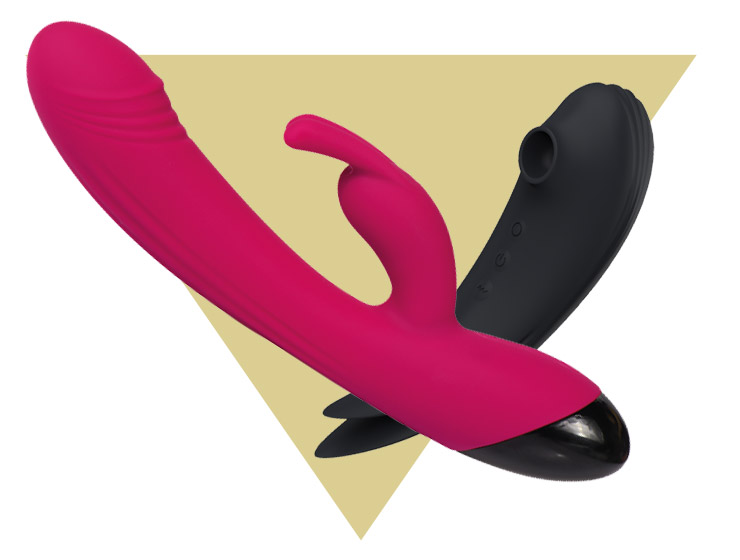 Botón sección conenjito rampante fucsia y succionador de clítoris negro
